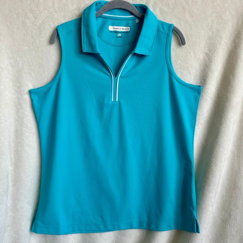 Pebble Beach Dry-Luxe Performance Bright Teal Sleeveless Golf Shirt Size XXL EUC